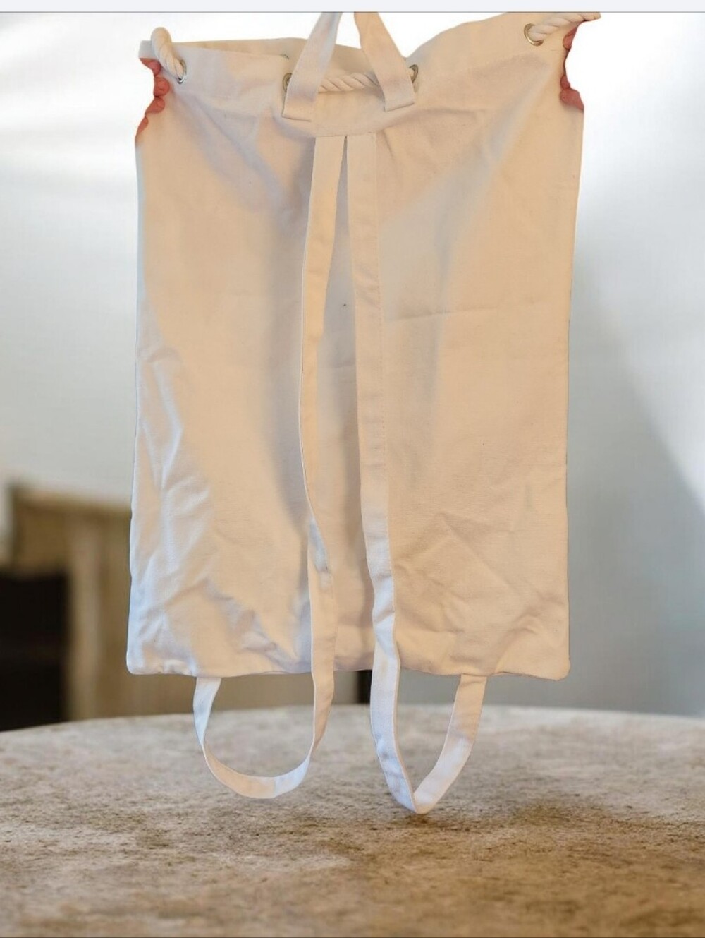 Hello Gorgeous Canvas Drawstring Backpack - White with Black Script - Picture 2 of 2